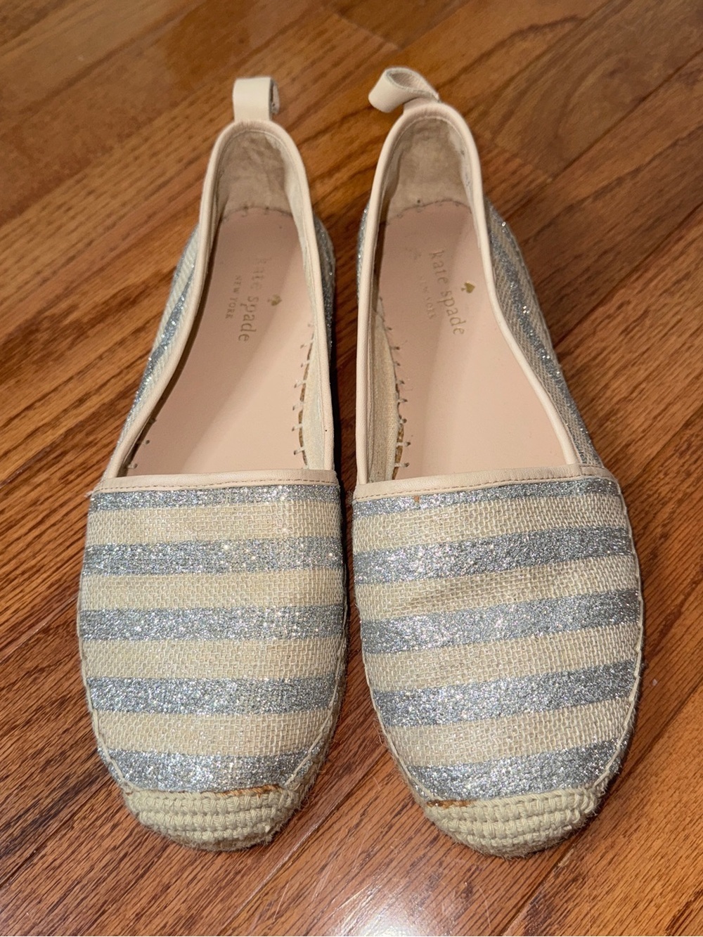 Kate Spade Espadrille Flats Silver Shimmer Natural Size 7